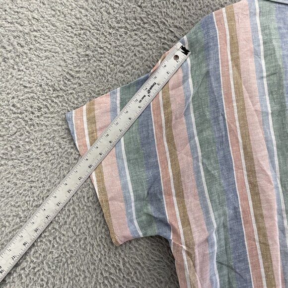 Garnet Hill Top Womens 18  Pink Green Stripes Collared 100% Linen Button Up - Picture 9 of 11